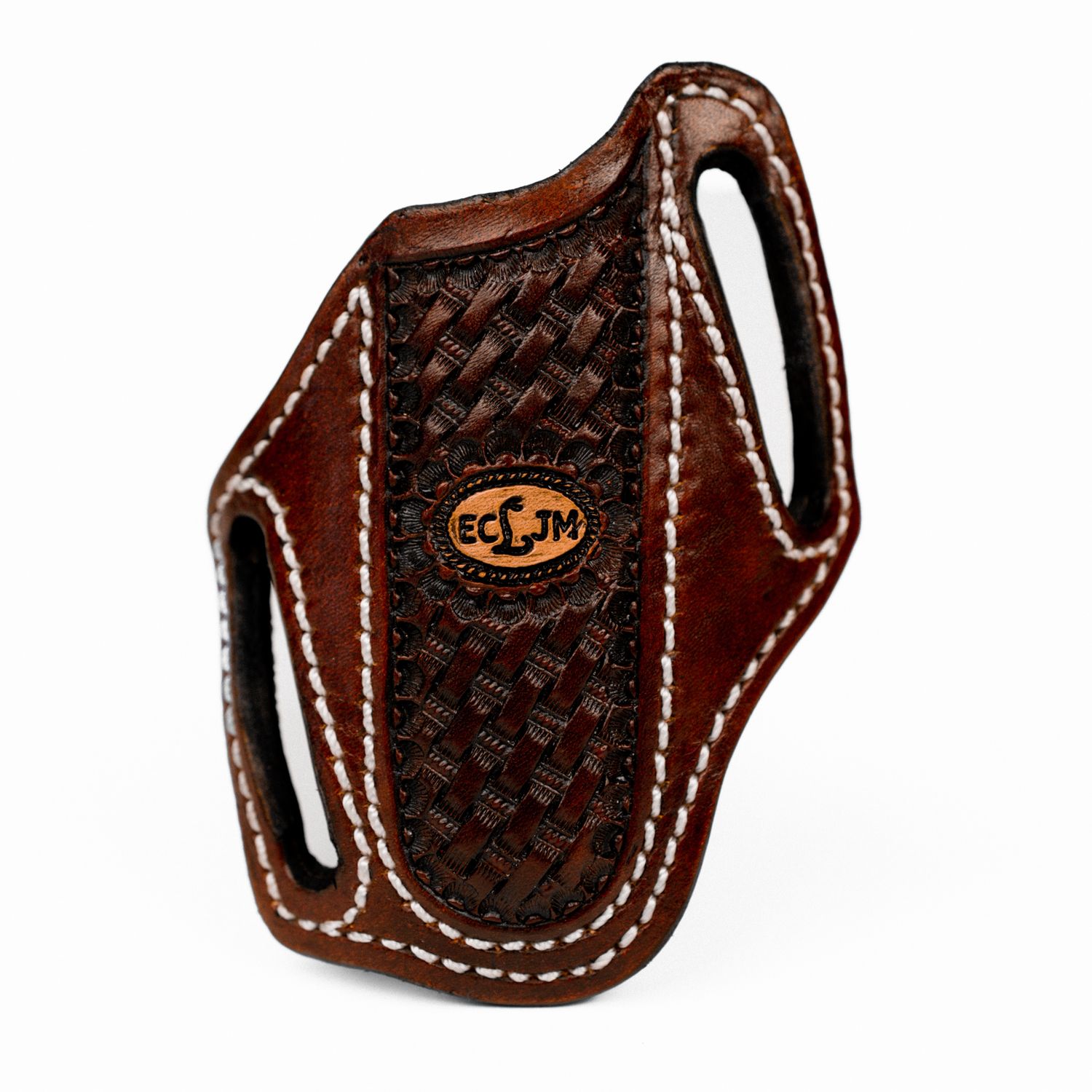 ECLJM Trapper Sheath, Angled Carry, Brown/Brown Basket Weave, Round Cut