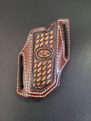 ECLJM Trapper Sheath, Angled Carry, Brown/Tan Square Basket Weave, Angled Cut