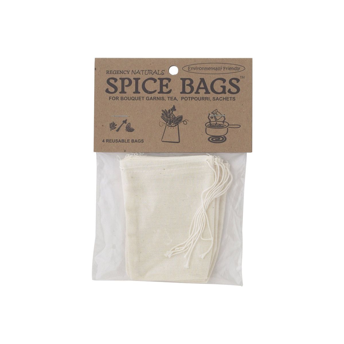 HIC, Regency Natural Cotton Spice Bags, Set of 4