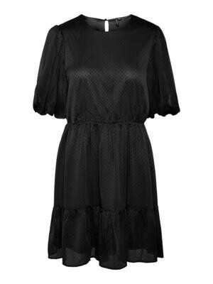 Kortærmet sort kjole med puf-ærmer