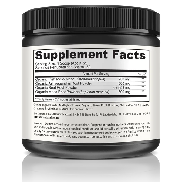 Organic Sea Moss Superfood Powder with Ashwagandha, Beet Root and Maca | Vanilla Flavor