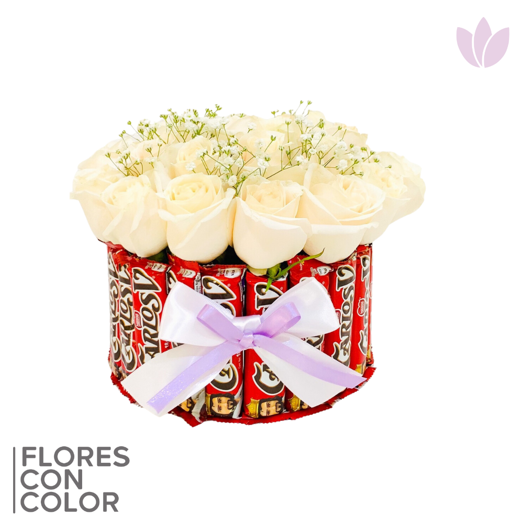 CHOCOLATE CARLOS V CON ROSAS BLANCAS