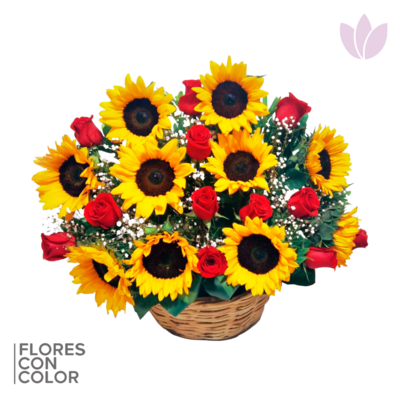 CANASTA DE GIRASOLES &amp; ROSAS