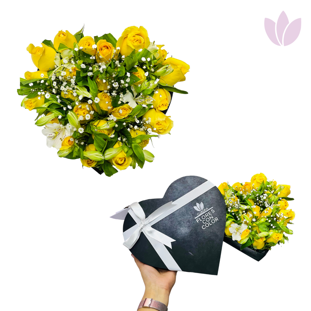 CAJA CORAZÓN ROSAS Y ASTROMELIAS