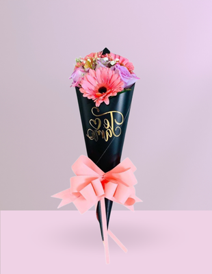 MINI CONO ROSAS Y GERBERAS