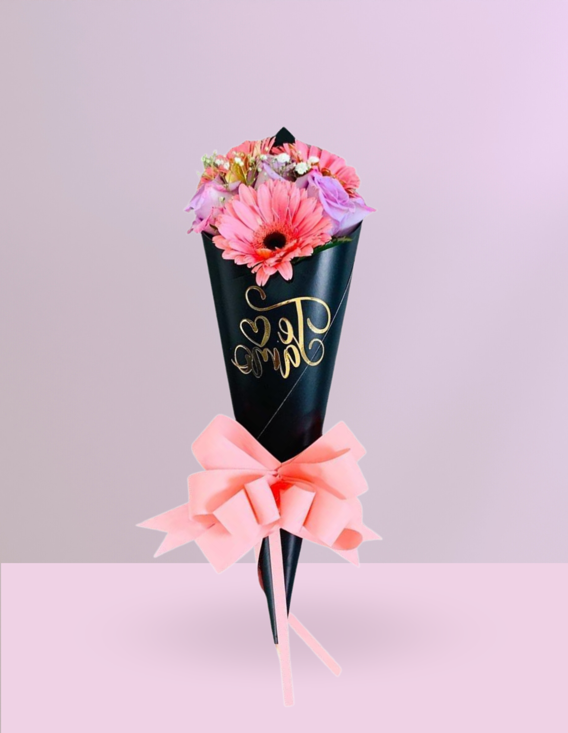 MINI CONO ROSAS Y GERBERAS