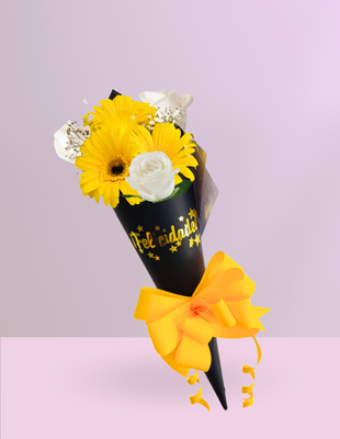 🌼 MINI CONO GERBERAS Y ROSAS