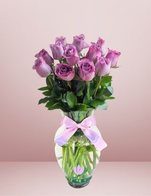 JARRÓN DE 12 ROSAS LILA