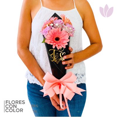 MINI CONO ROSAS Y GERBERAS