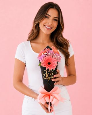 MINI CONO ROSAS Y GERBERAS