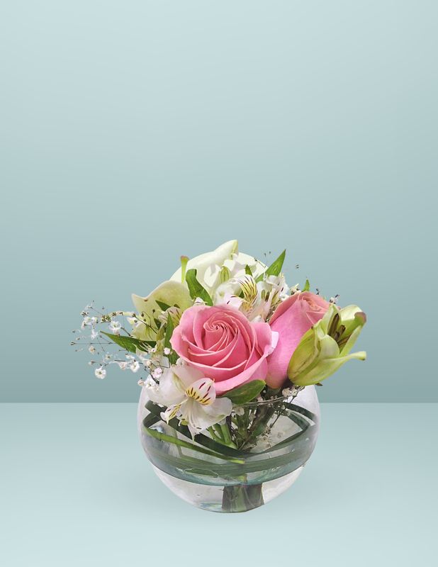 PECERA CON ROSAS Y LIRIOS