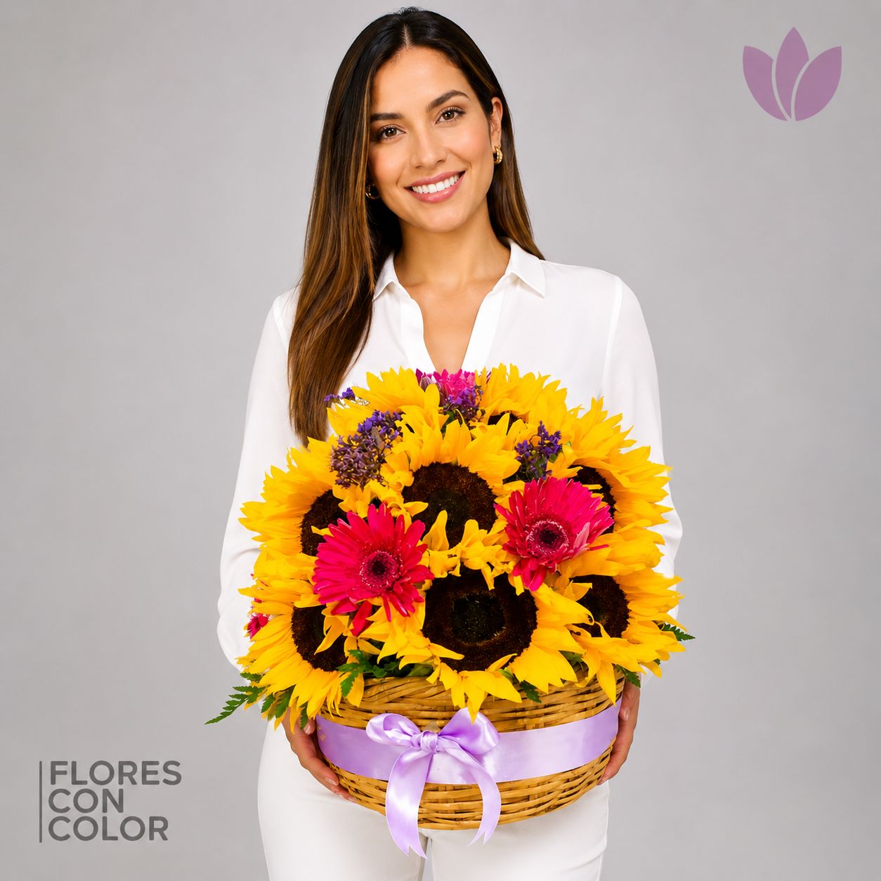 CANASTA DE 20 GIRASOLES y GERBERAS