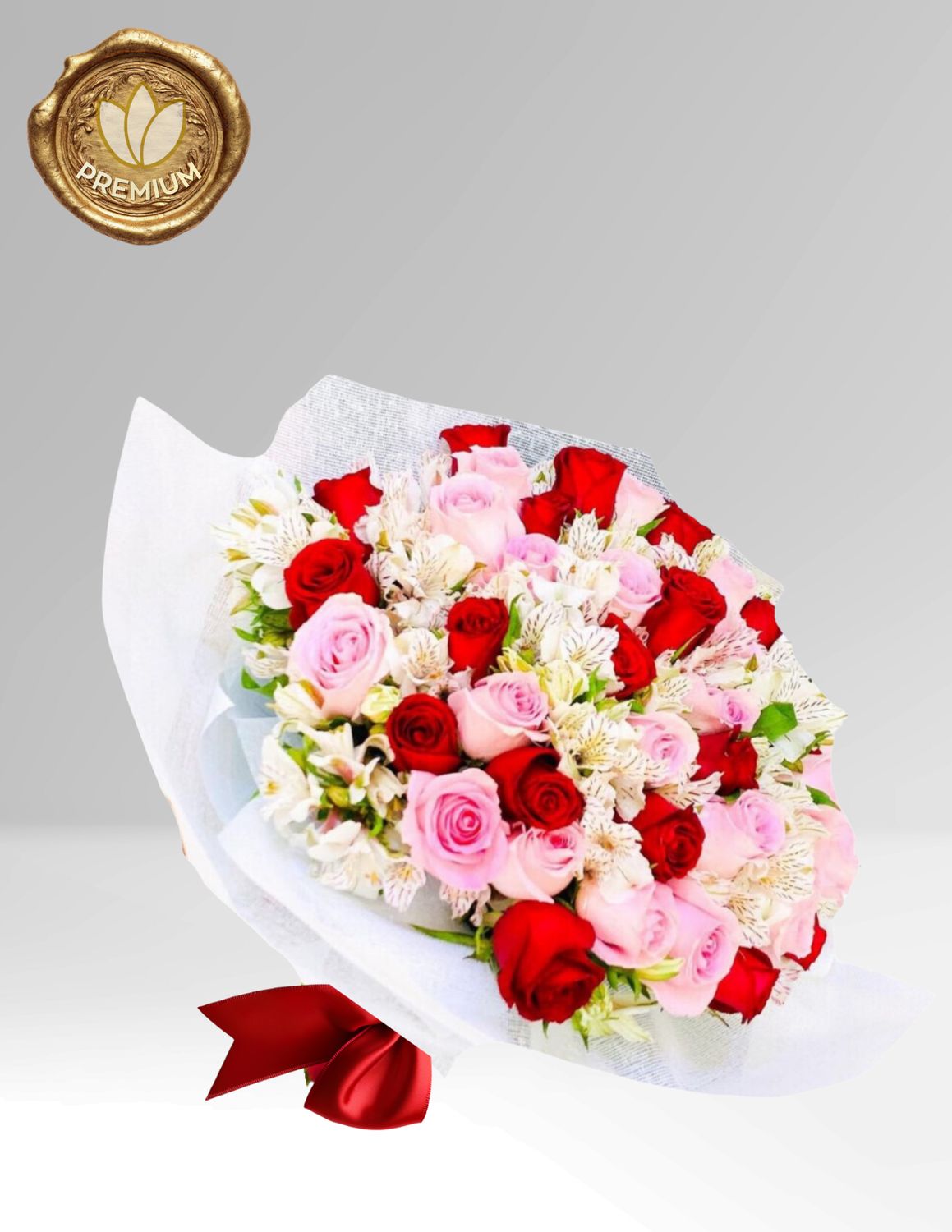 ⚜️RAMO DE 50 ROSAS CON ASTROMELIAS