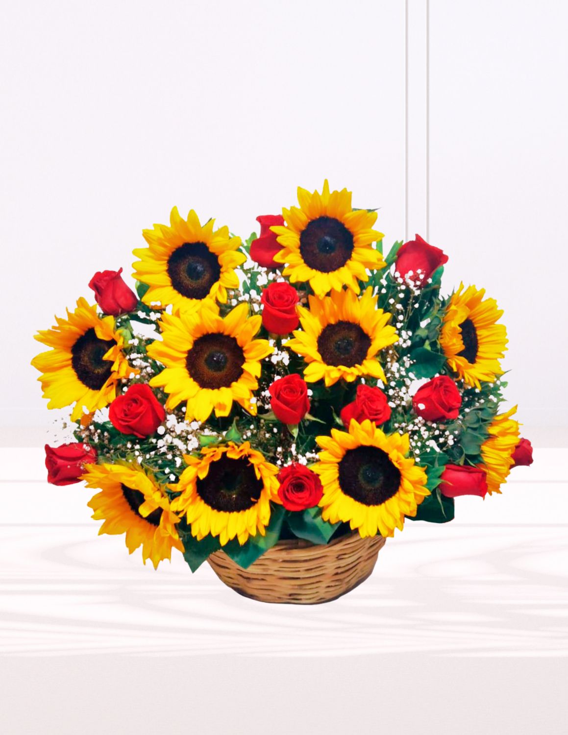 CANASTA DE GIRASOLES &amp; ROSAS