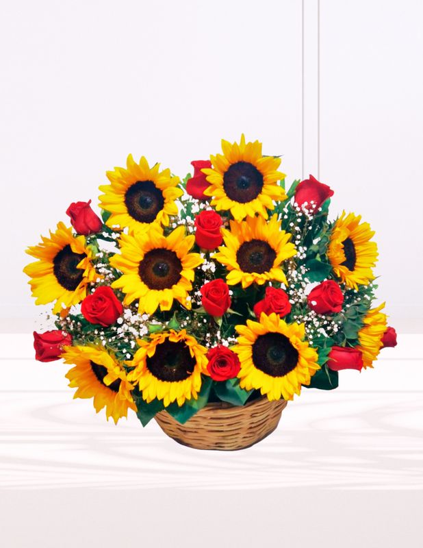 CANASTA DE GIRASOLES &amp; ROSAS