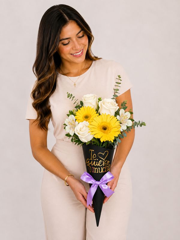 🌼 MINI CONO GERBERAS Y ROSAS