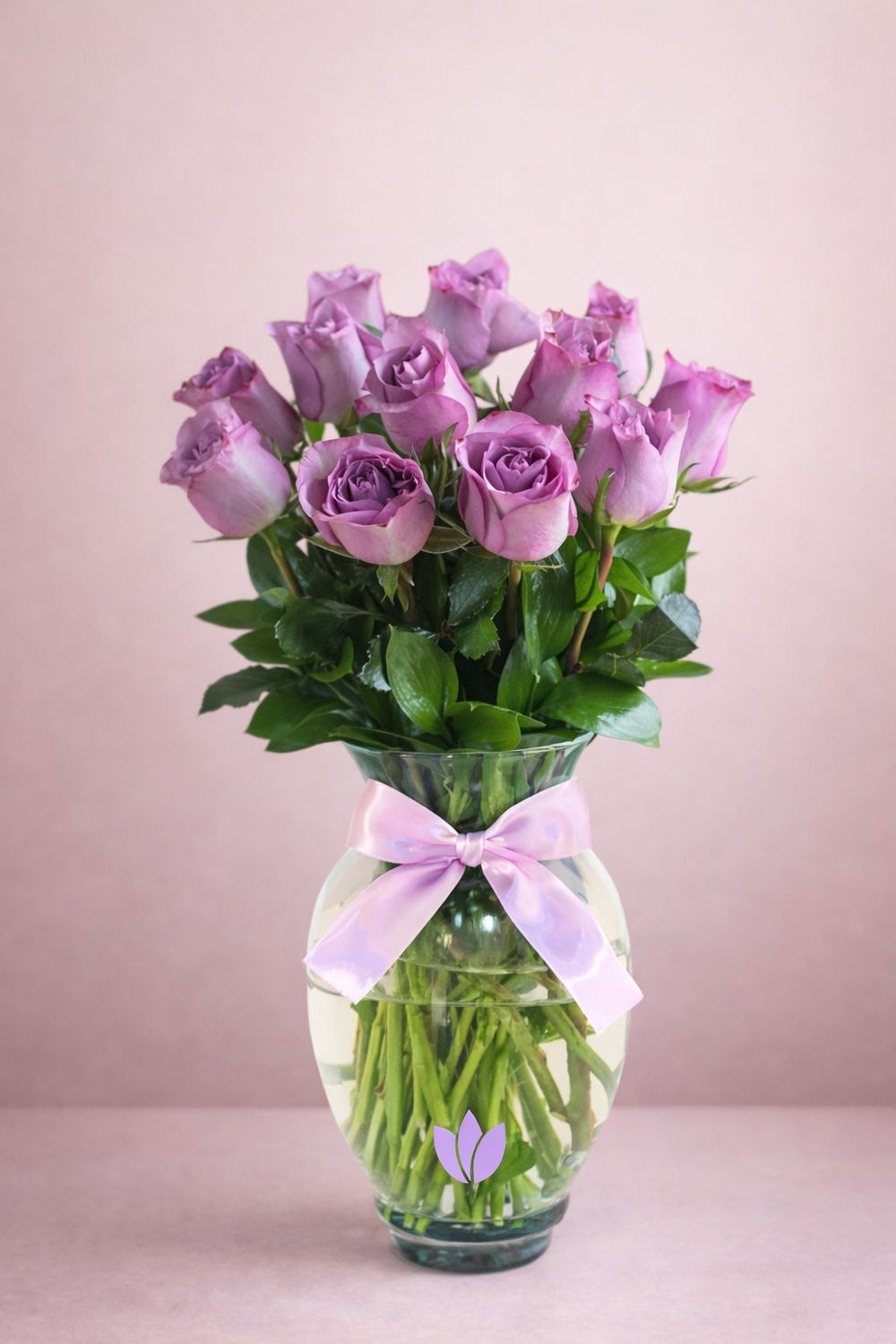 JARRÓN DE 12 ROSAS LILA