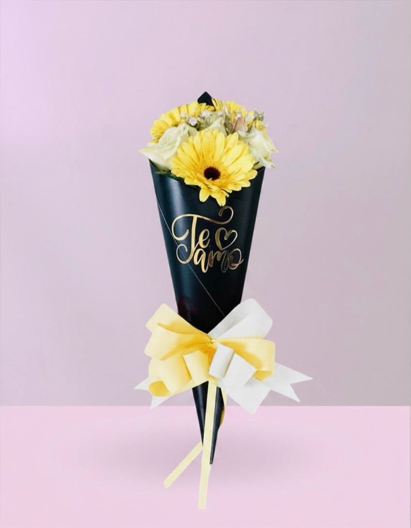 MINI CONO ROSAS Y GERBERAS