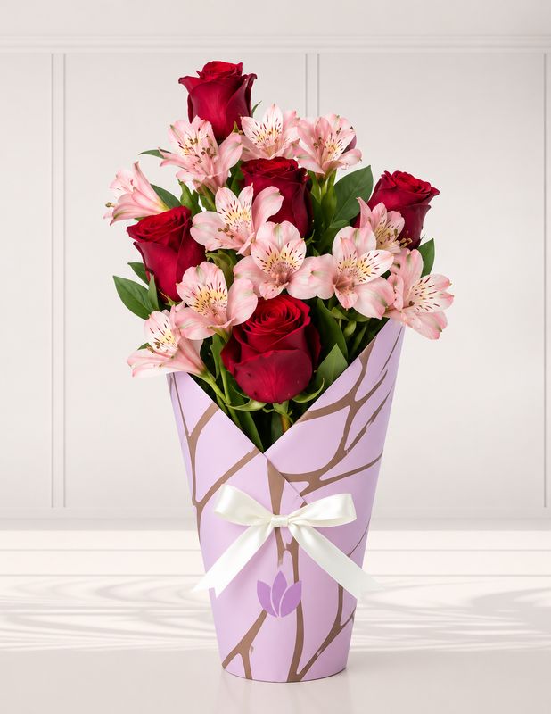 CAJA MARMOL / ROSAS &amp; ASTROMELIAS