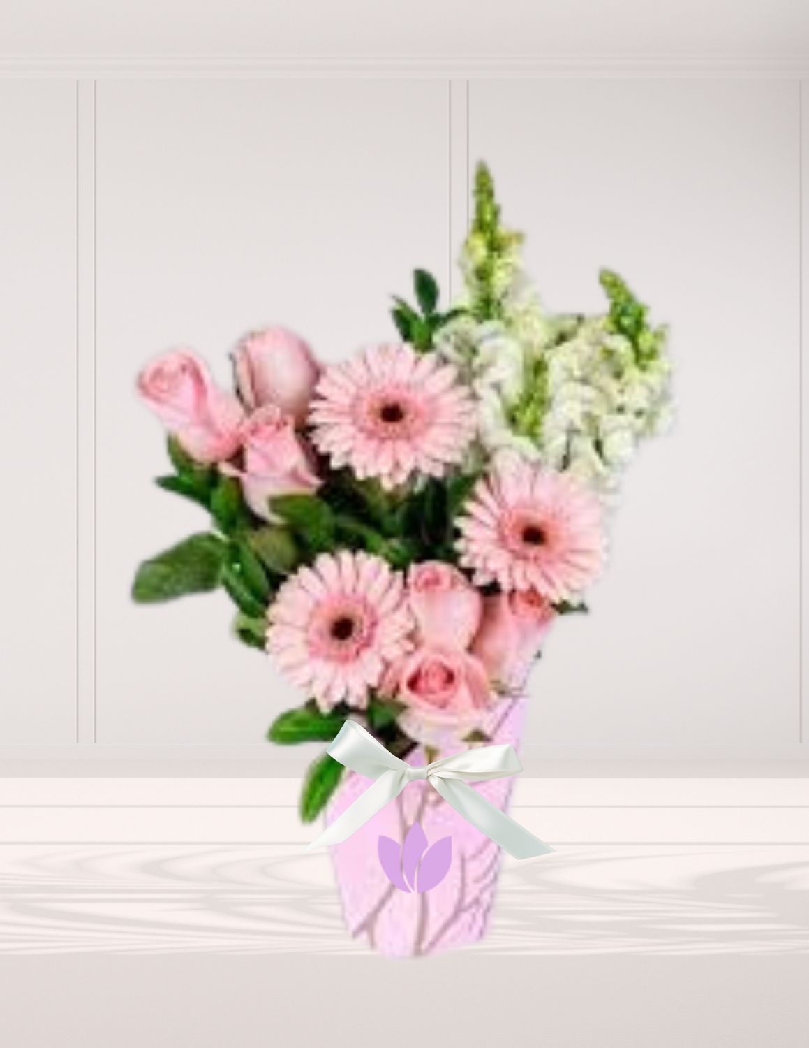 CAJA MARMOL / ROSAS &amp; GERBERAS ROSAS