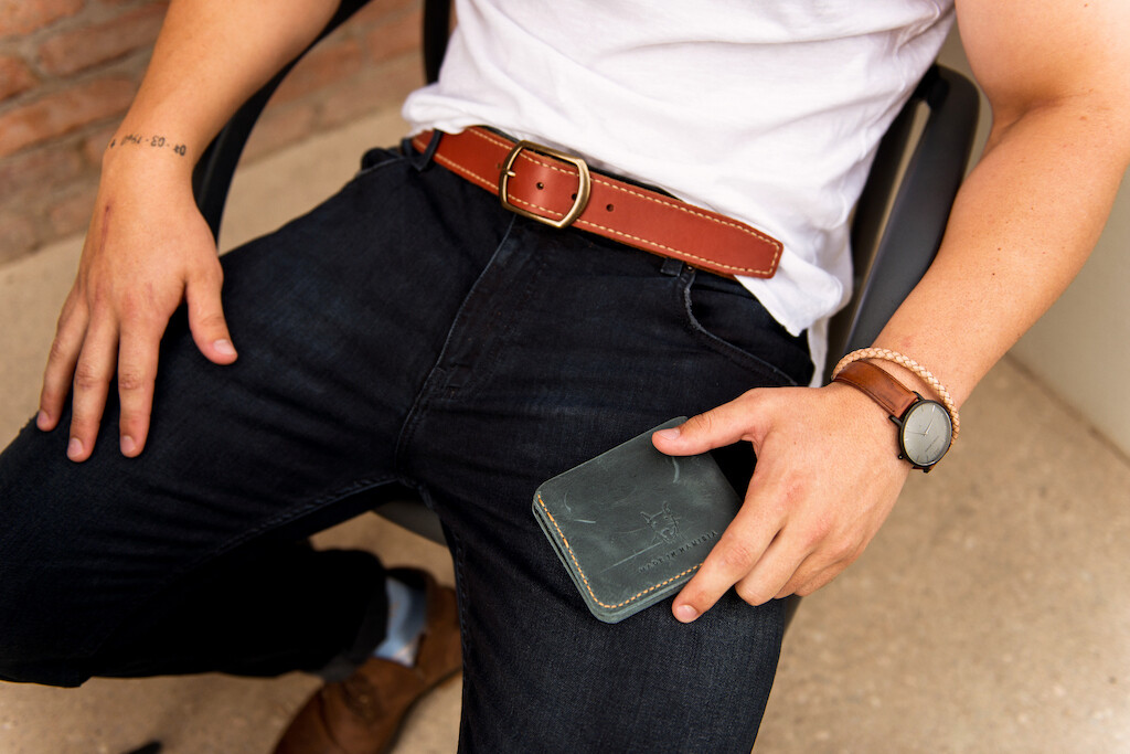 LEATHER BELT WITH SOLID BRASS BUCKLE