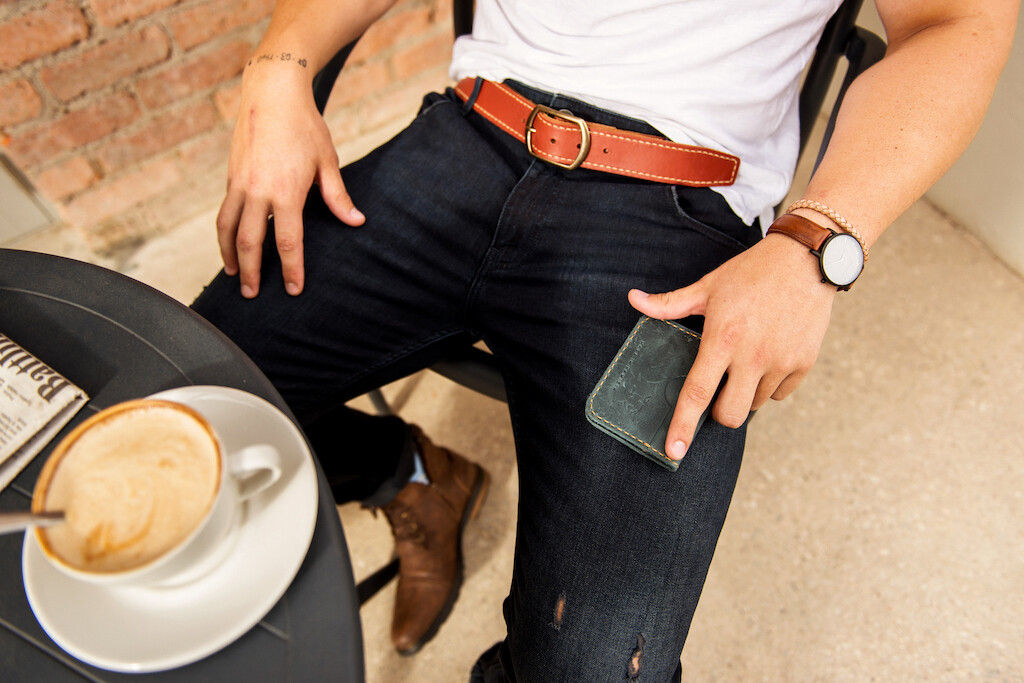 LEATHER BELT WITH SOLID BRASS BUCKLE