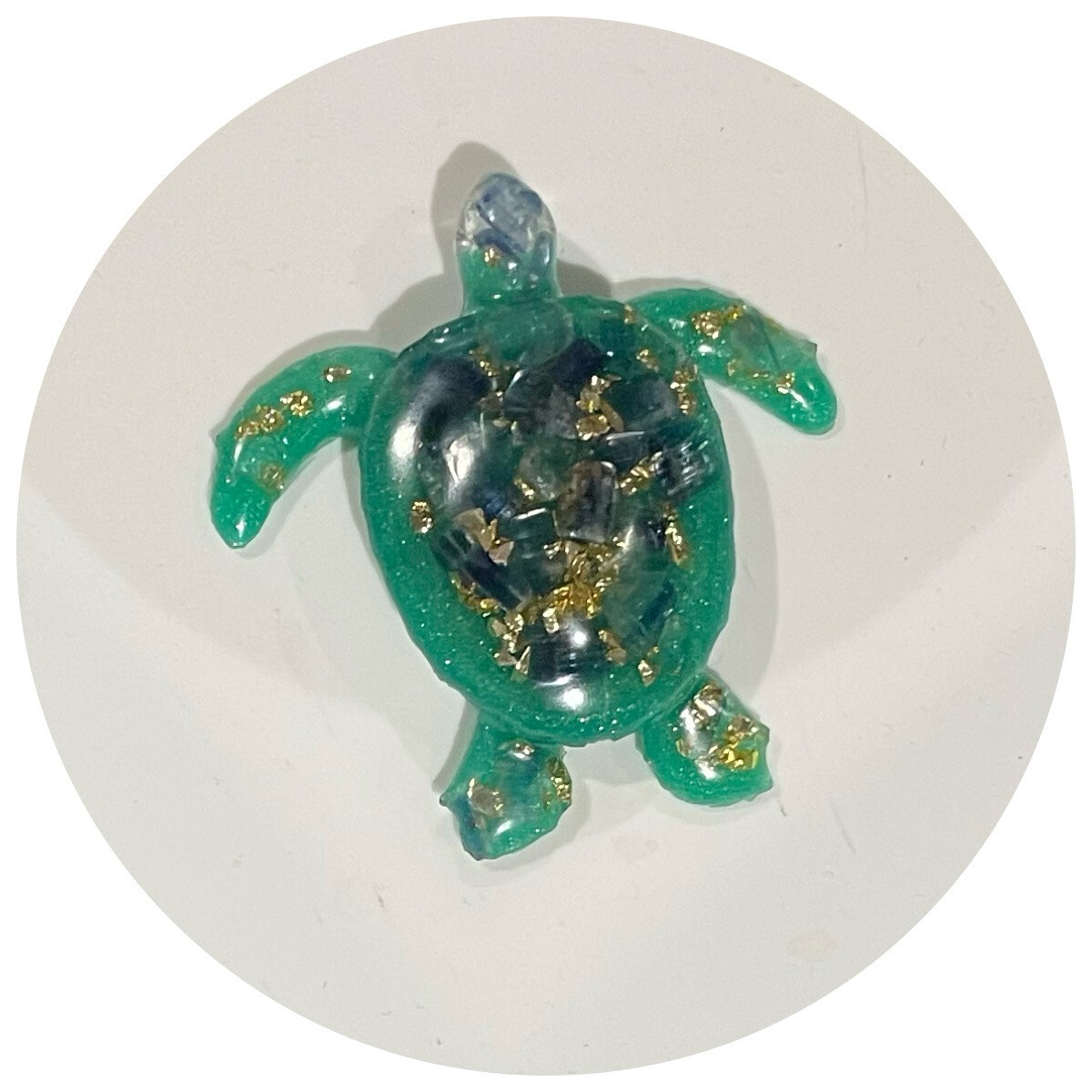 2.25” Resin Turtle With kyanite And Gold Glass-SOLD
