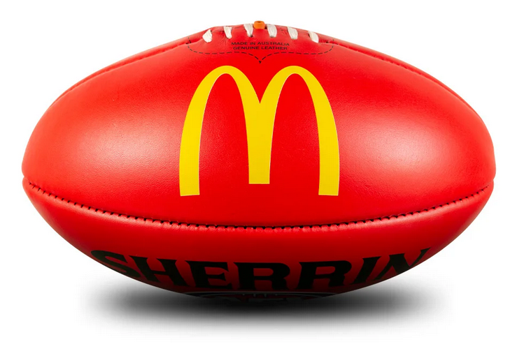 Sherrin Official Australian Football League Game Ball - Maccas - Red Sherrin Official Australian Football League Game Ball - Maccas - Red