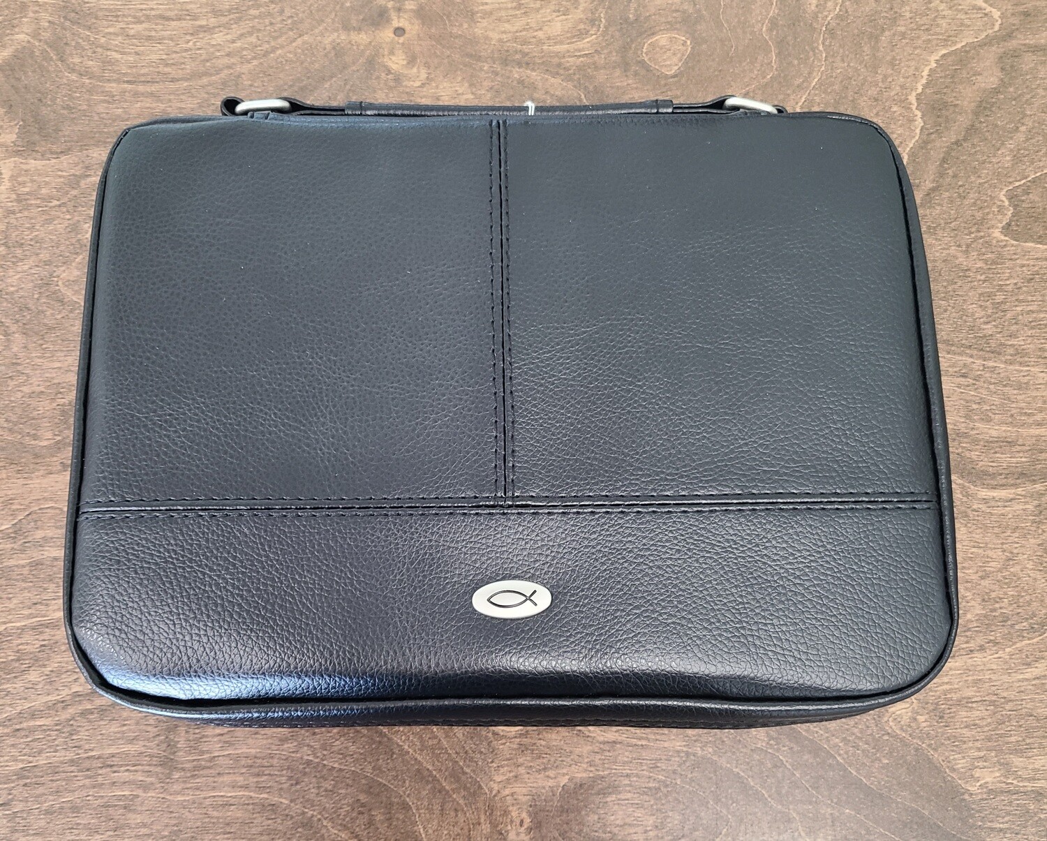 Two-Fold Faux Black Leather Organizer Bible Cover - X-Large