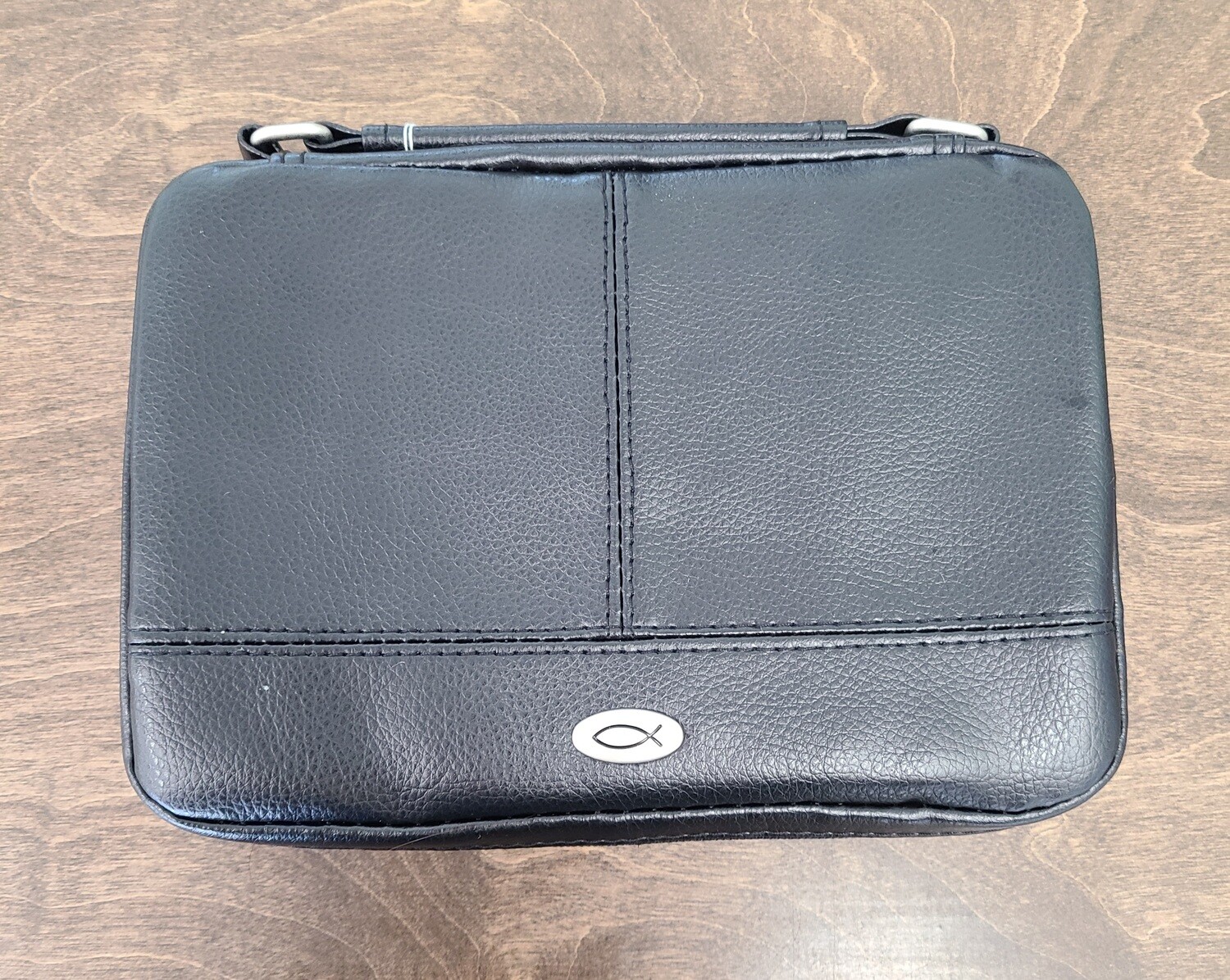 Two-Fold Black Faux Leather Organizer Bible Cover - Small