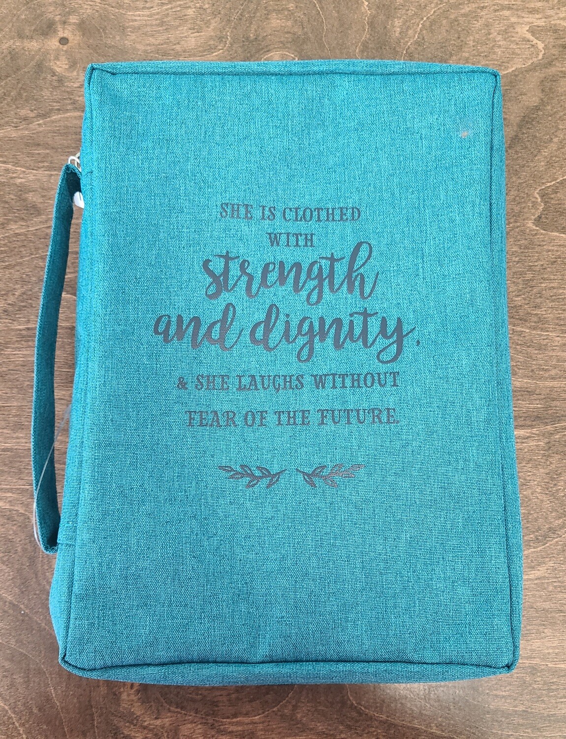 Strength and Dignity Teal Polyester Bible Cover - Large