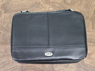 Two-Fold Faux Black Leather Organizer Bible Cover - Medium
