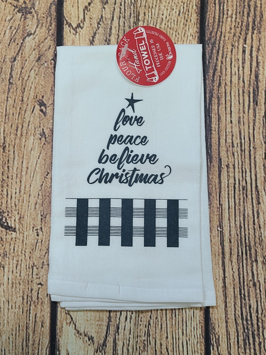 Love Peace Believe Christmas Dish Towel
