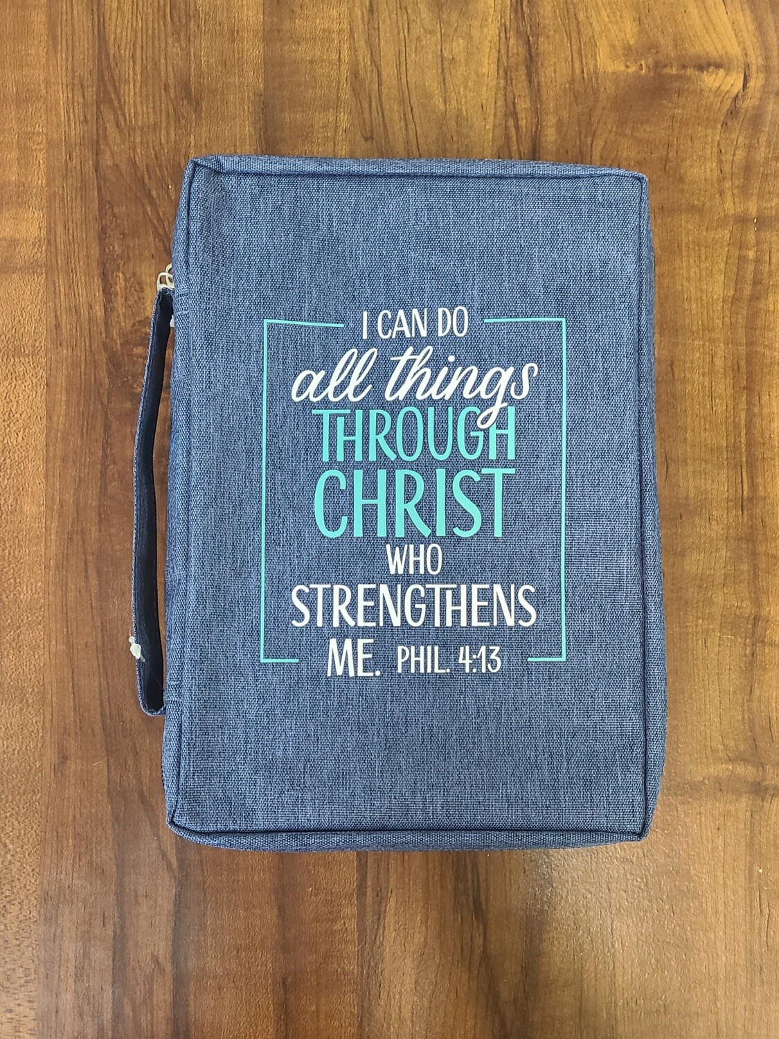 I Can Do All Things Through Christ Medium Navy Polyester Bible Cover
