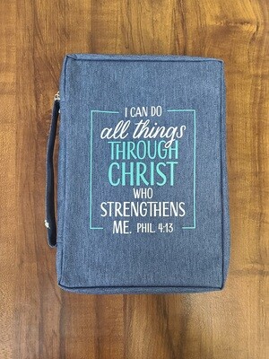 I Can Do All Things Through Christ Medium Navy Polyester Bible Cover