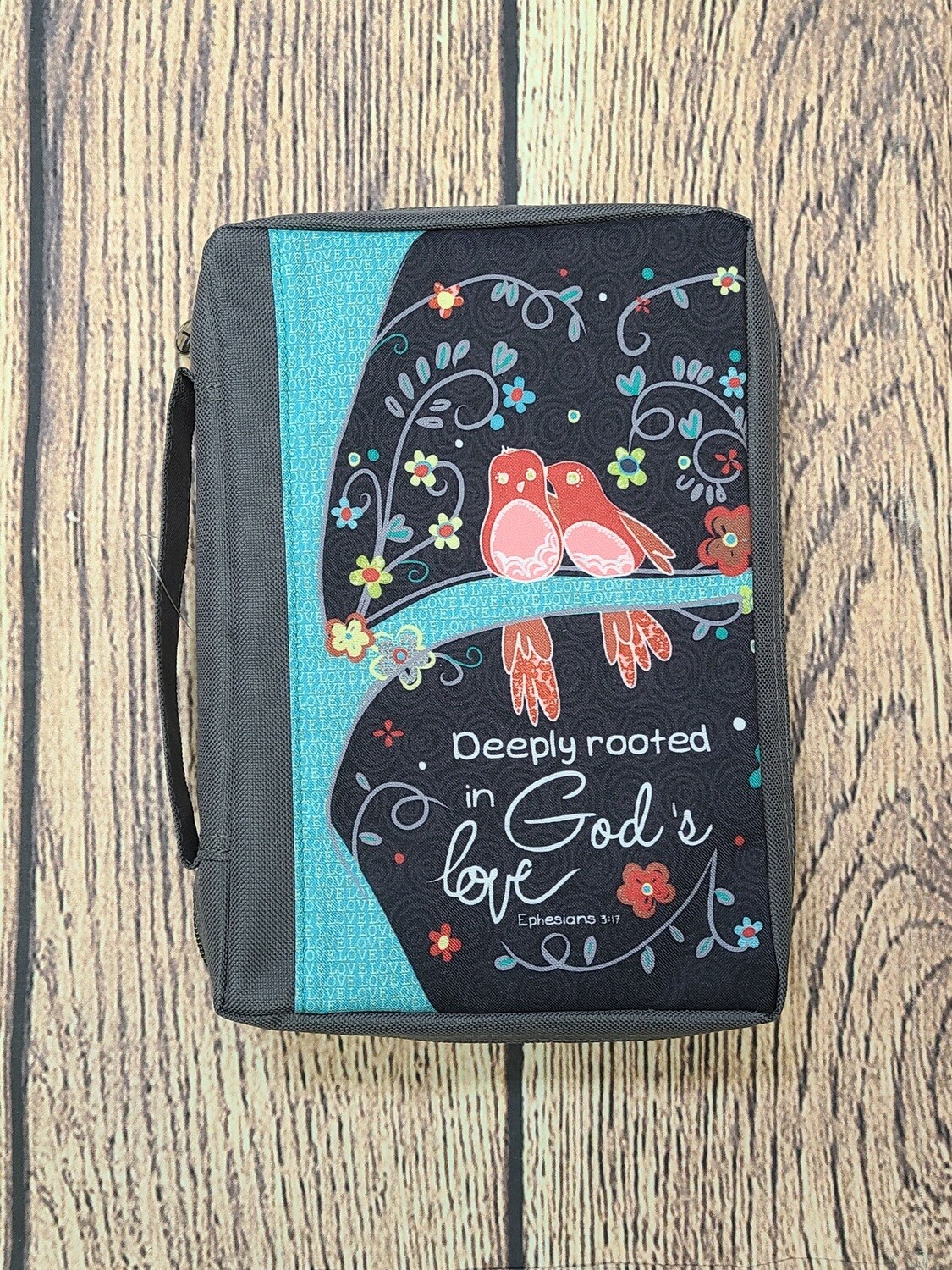 Deeply Rooted in God&#39;s Love Gray Medium Polyester Bible Cover