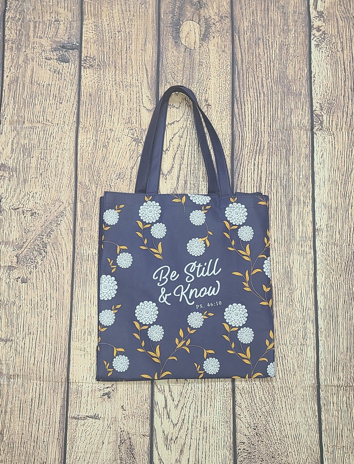 Be Still and Know Navy Floral Tote Bag