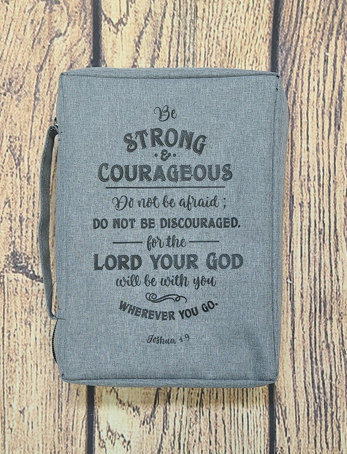 Strong and Courageous Medium Gray Poly-Canvas Bible Cover