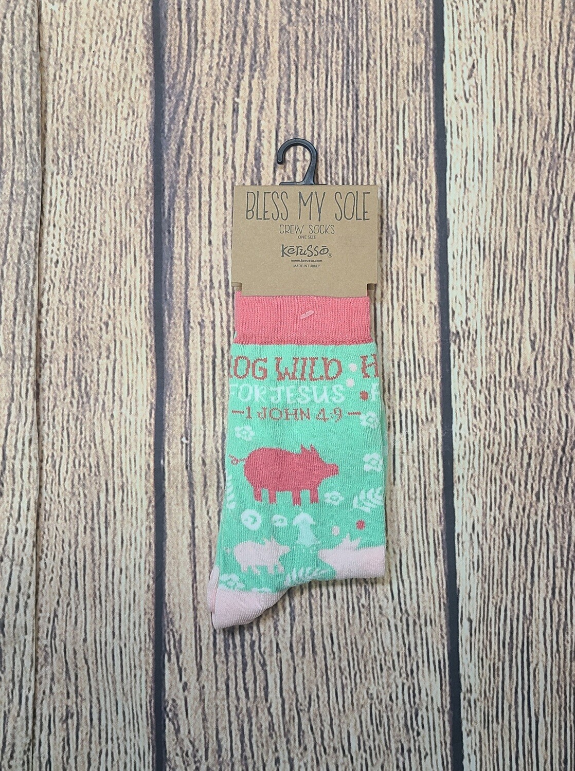 Hog Wild for Jesus Bless My Sole Crew Socks