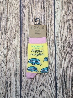 Jesus Makes Me A Happy Camper Bless My Sole Funny Socks