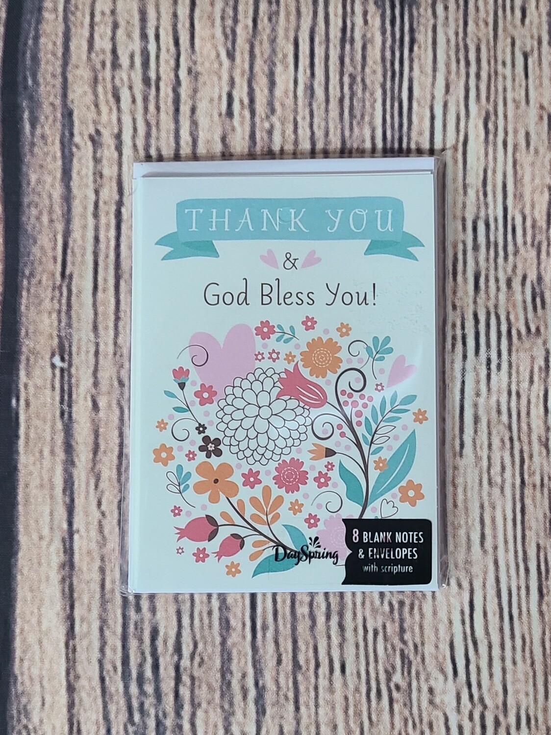 Thank You and God Bless You Card and Envelope Package