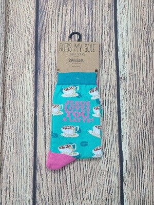 Jesus Loves You A Latte! Bless My Sole Crew Socks