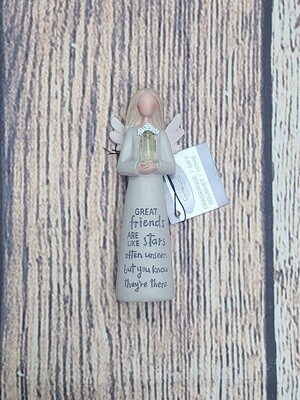 Great Friends are Like Stars Resin Angel Figurine with Jar of Flowers
