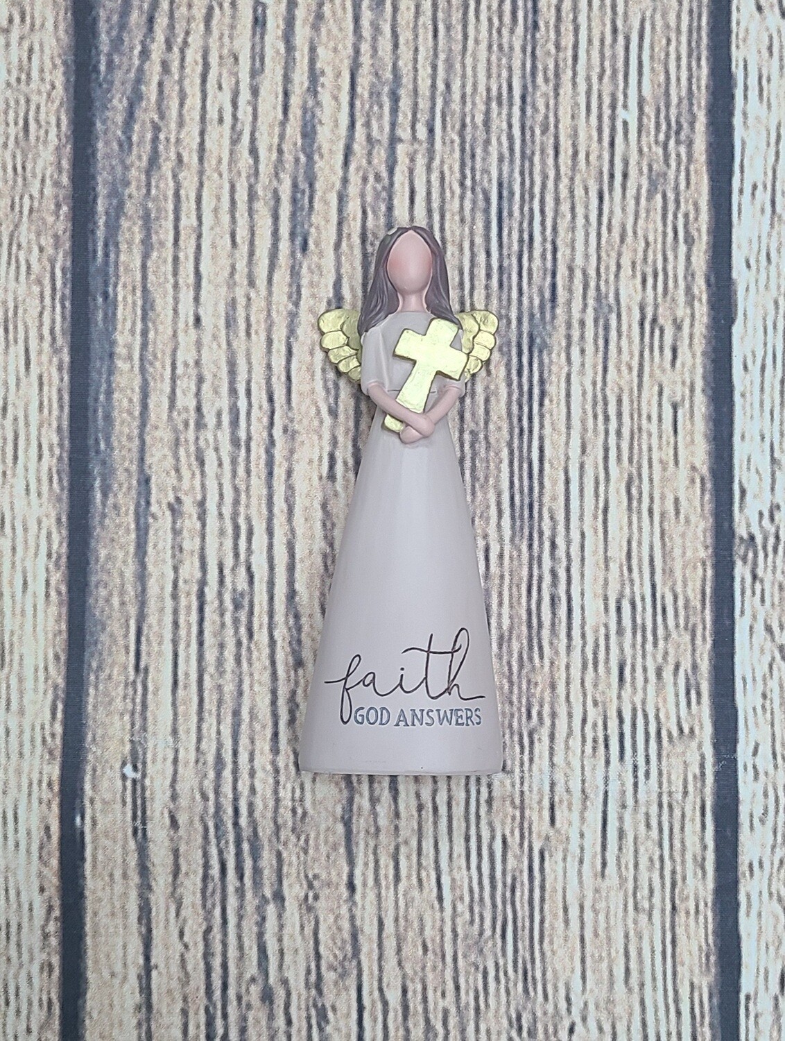 Faith God Answers Resin Angel Figurine with Cross