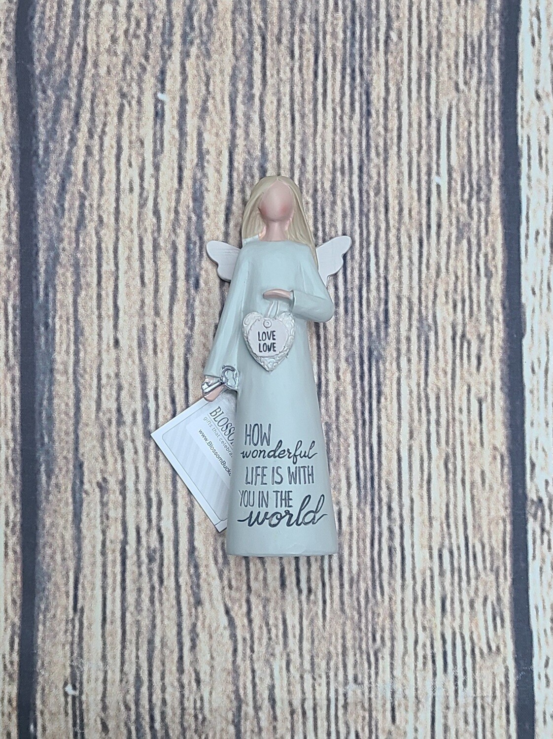 How Wonderful Life is With You in the World Resin Angel Figurine with Heart and Key