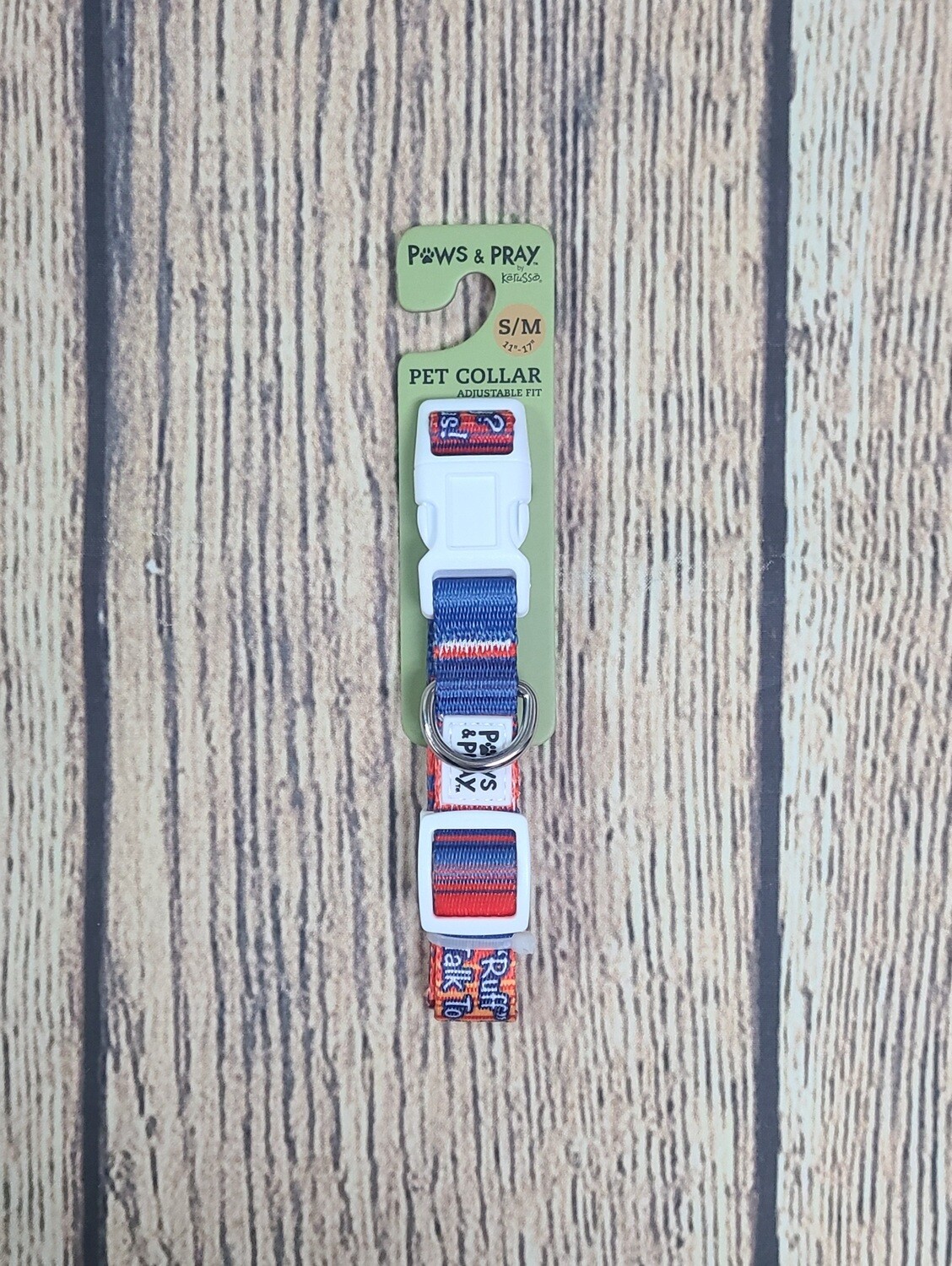 Paws and Pray Ruff Day Orange/Blue Colored Small/Medium Pet Collar