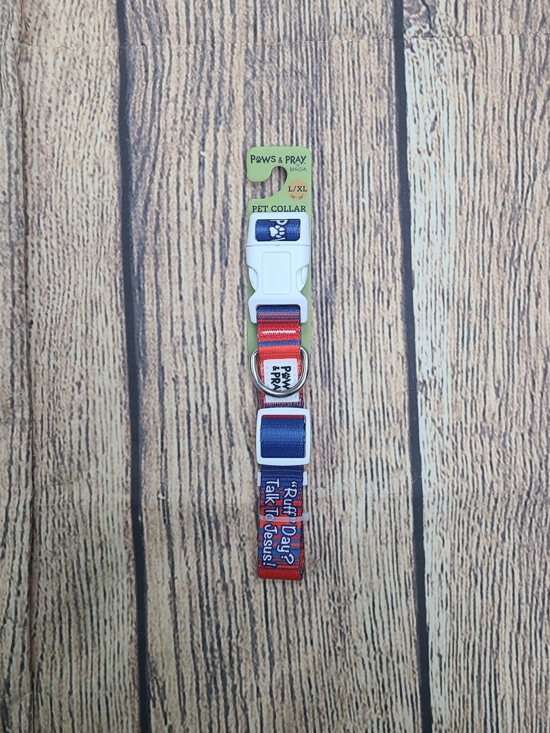 Paws and Pray Ruff Day Orange and Blue Colored Large/X-Large Pet Collar