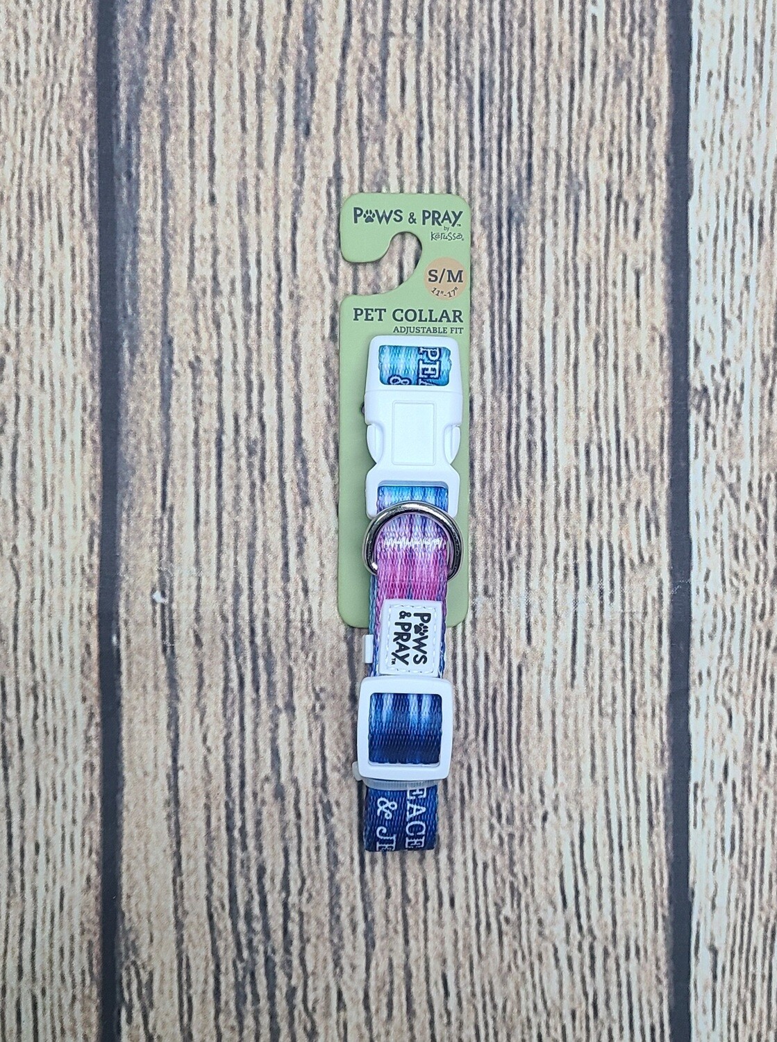 Paws and Pray Peace, Love, and Jesus Pink, White, and Blue Small/Medium Pet Collar