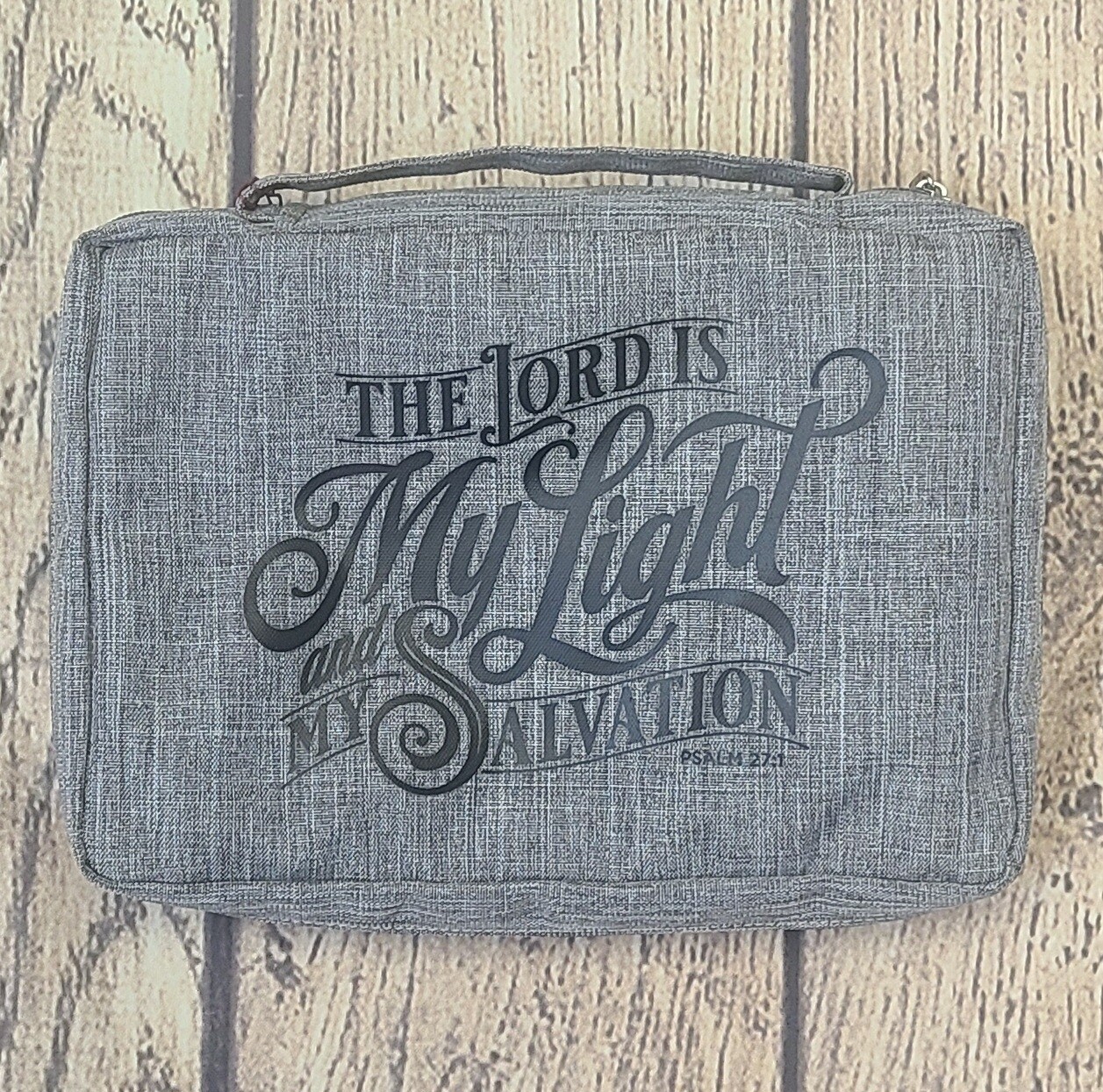 The Lord is My Light and My Salvation Gray Polyester Large Bible Cover