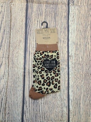 Love One Another Bless My Sole Leopard Kerusso Socks